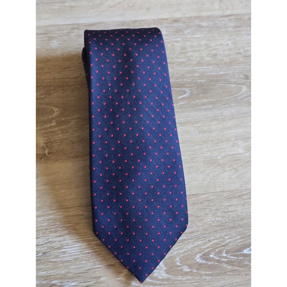 Vintage Sir James Eaton Tie Navy Blue Red Pin Dot USA Made English Styling 3"